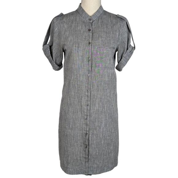 Vince Gray Button Down Shirt Minimalist Solid Lightweight Mini Dress Size Small - Picture 1 of 10